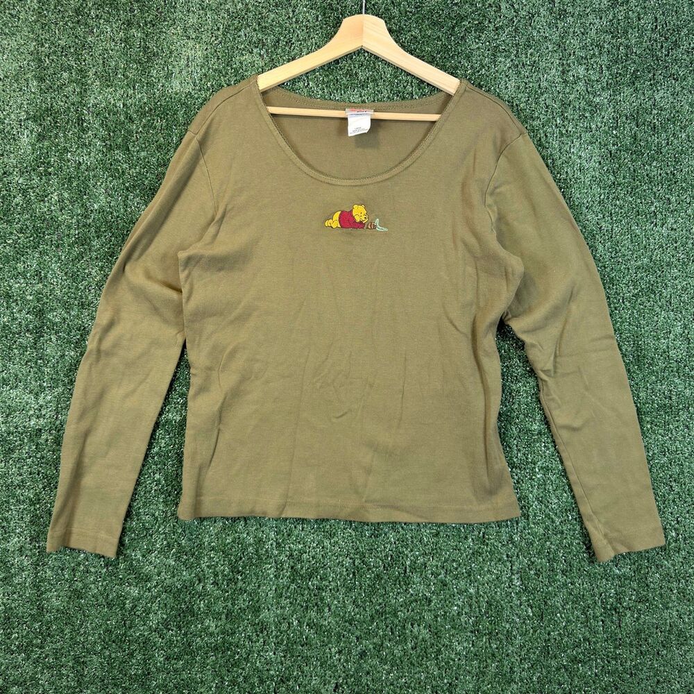 Vintage Winnie The Pooh Disney Store Shirt Womens Large Green Long Sleeve USA